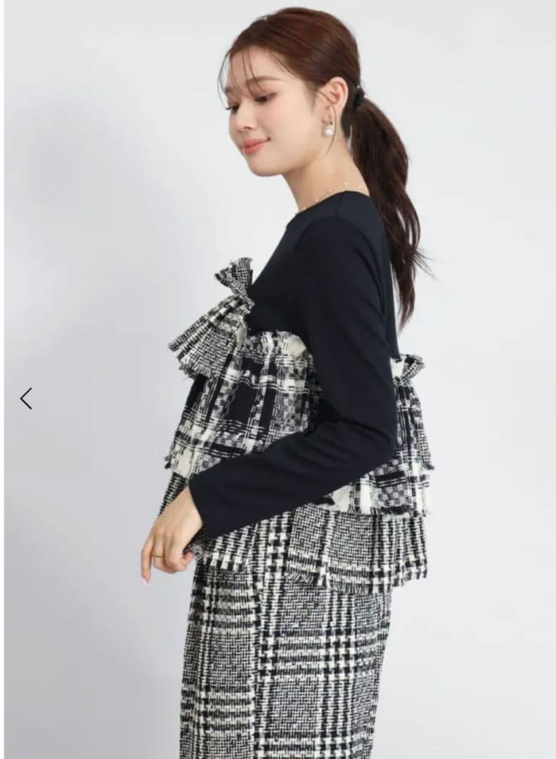 新品タグ付き　ヤマダヤ　フェンネル　千鳥チェック和紙ツイードカットソー