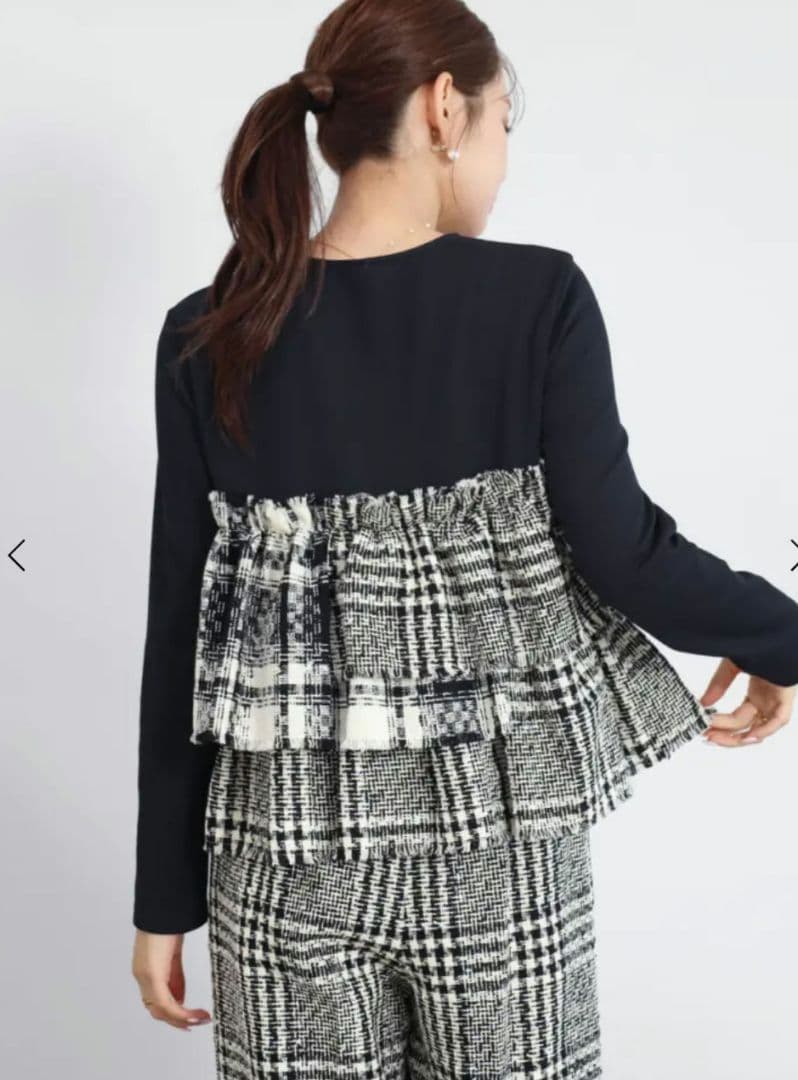 新品タグ付き　ヤマダヤ　フェンネル　千鳥チェック和紙ツイードカットソー