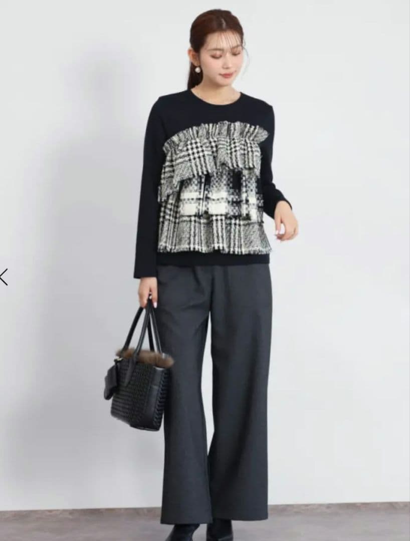 新品タグ付き　ヤマダヤ　フェンネル　千鳥チェック和紙ツイードカットソー