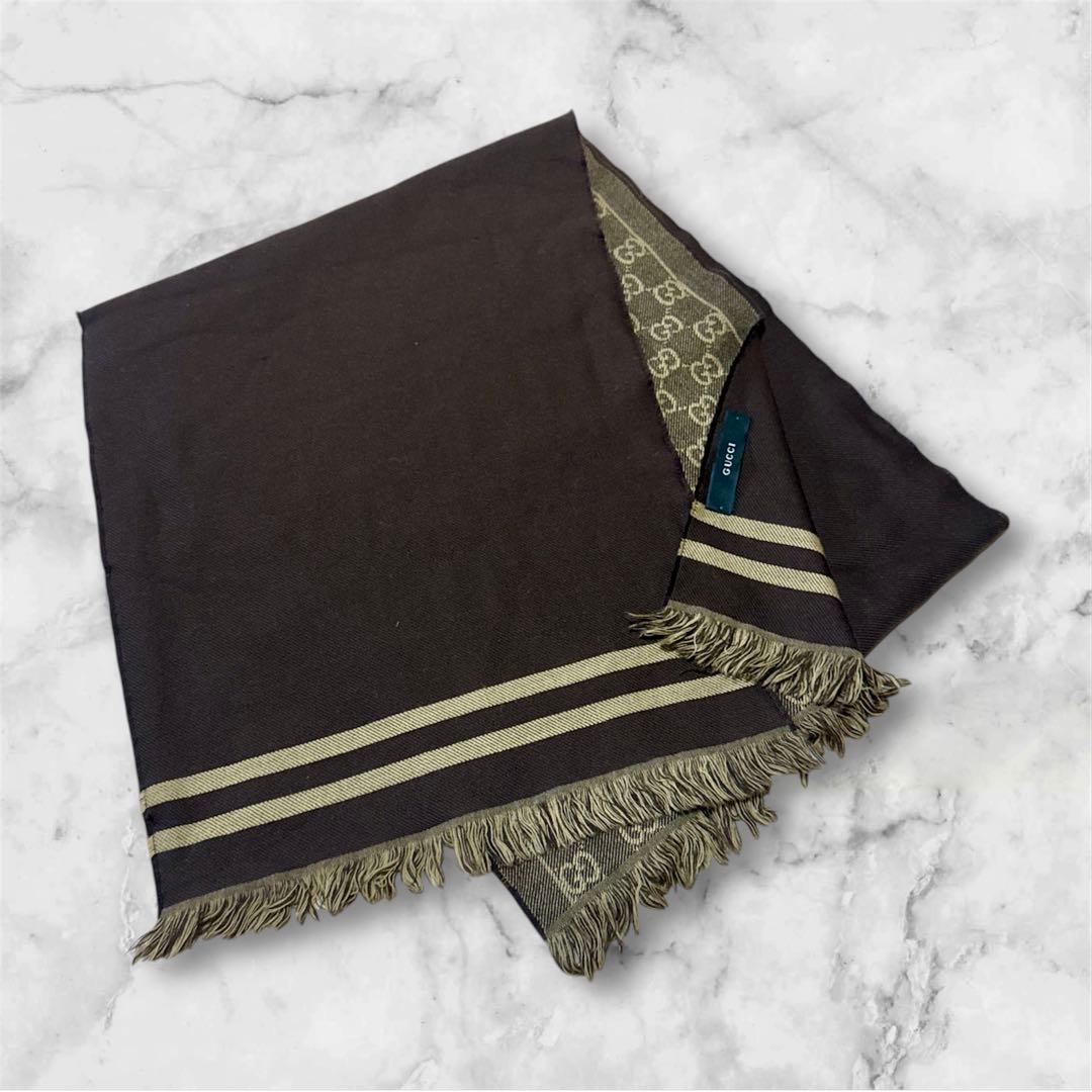 GUCCI グッチ GG柄 スカーフ ショール ブラウン フリンジ
