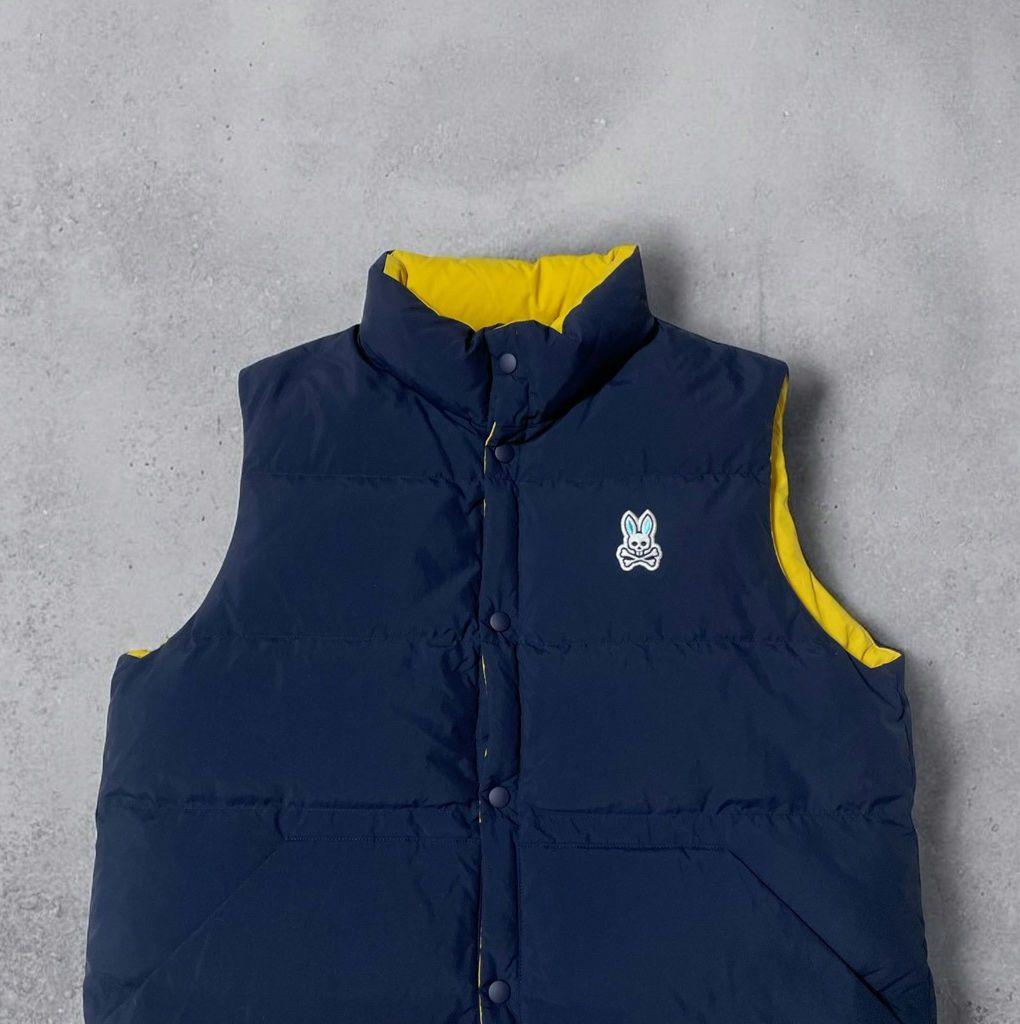 未使用　PSYCHO BUNNY　リバーシブル　ダウンベスト　ネイビー×イエロー
