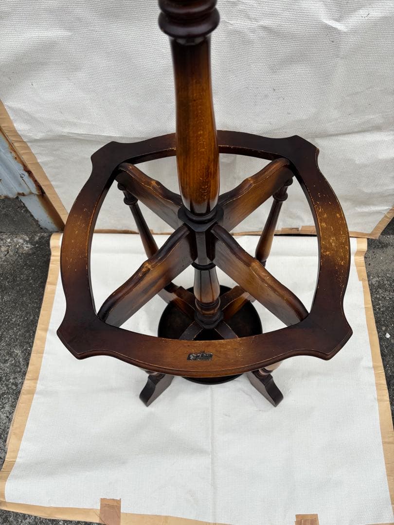 アンティーク なカリモク コロニアル　ポールハンガー　傘立て付き木製6フック