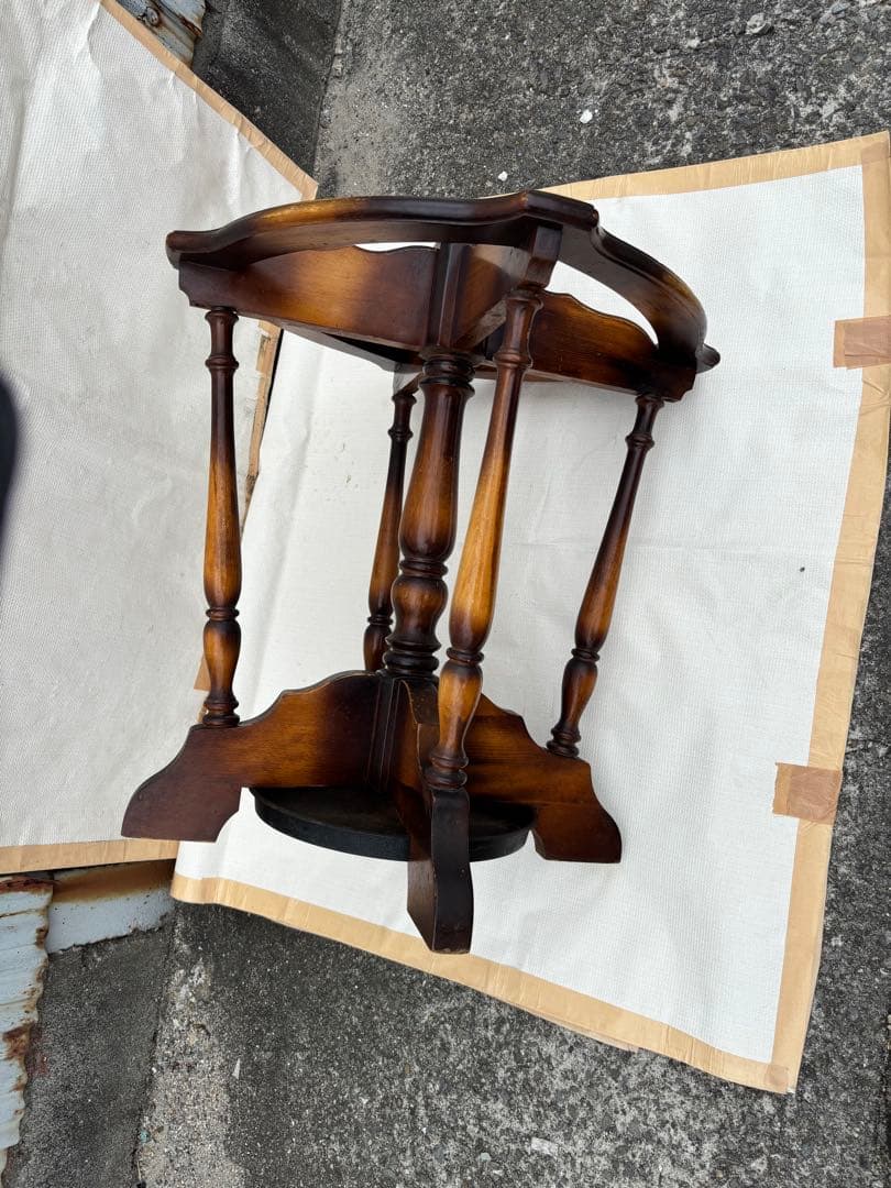 アンティーク なカリモク コロニアル　ポールハンガー　傘立て付き木製6フック