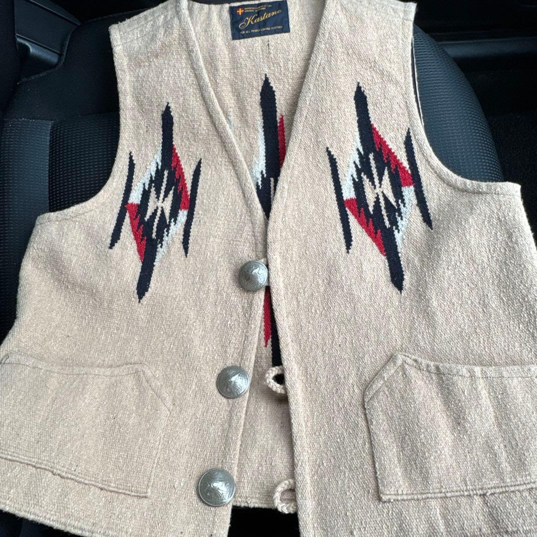オルテガ幾何学模様 ベージュ チマヨベスト 90s
