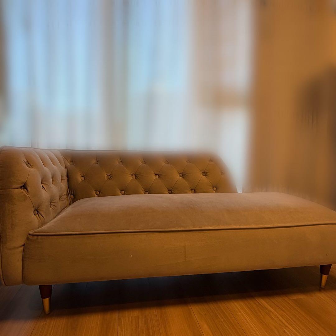 【送料込】ロウヤ ソファ　2人掛けカウチソファ ベルベット調　グレー　LOWYA