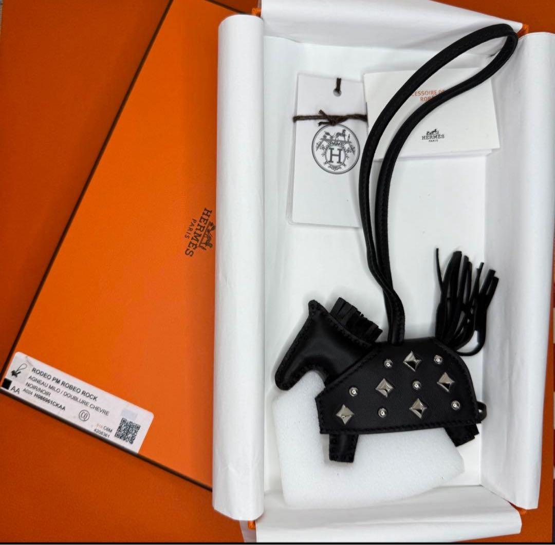 HERMES エルメス バッグチャーム ロデオ ロベオ ロックスタッズ　黒