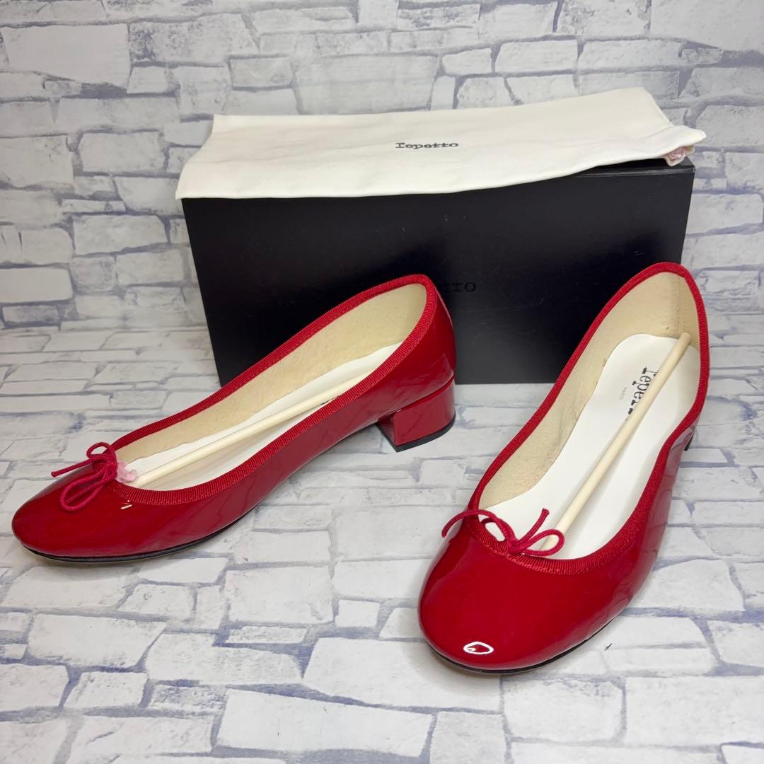 未使用級 希少26cm レペット カミーユ リボン エナメル パンプス 赤
