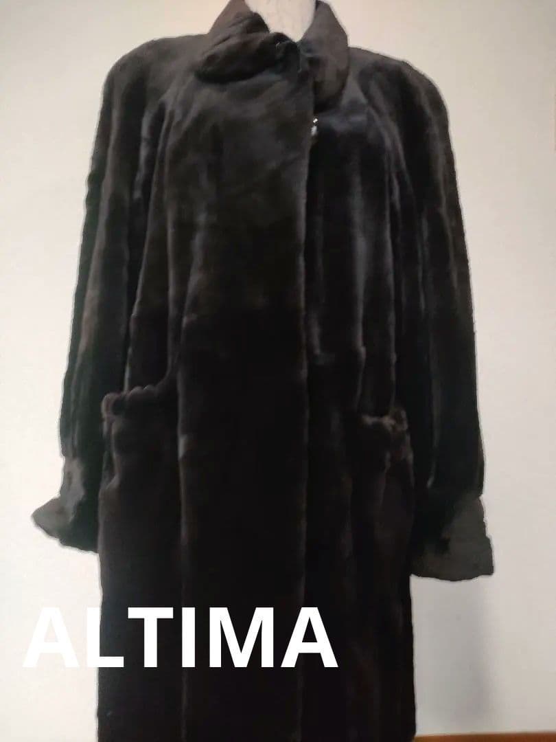 6 Altima 毛皮　シェアードミンク　ロングコート　黒