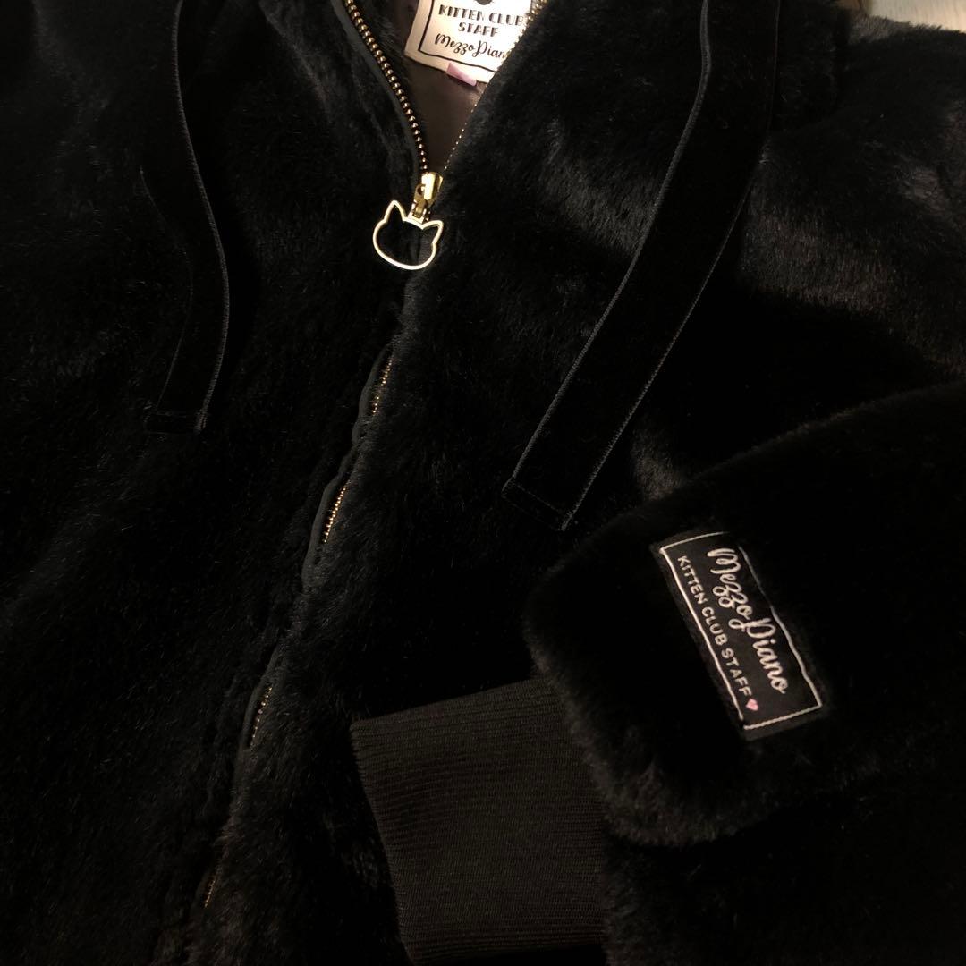 メゾピアノジュニア　猫耳フードフェイクファーパーカーブルゾン　黒　S