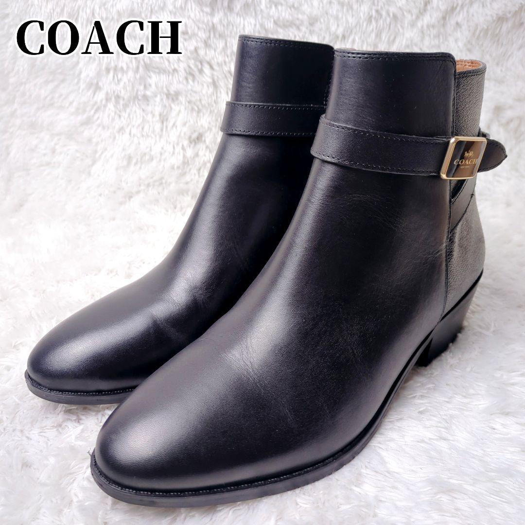 【未使用級】COACH コーチ ショートブーツ レザー ブラック シグネイチャー