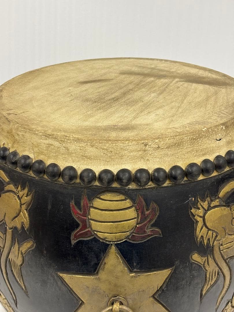 和太鼓　太鼓　アンティーク　14in 木彫り　龍彫り　長期保管品