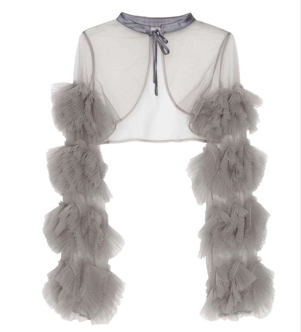 【LEJA】フリルチュールスリーブリボンワンピースドレス2点セット オケージョン