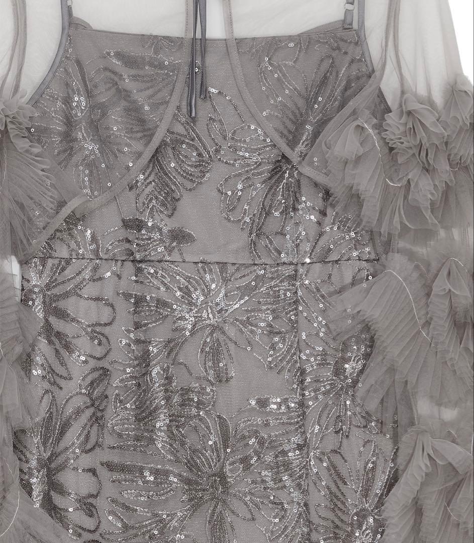 【LEJA】フリルチュールスリーブリボンワンピースドレス2点セット オケージョン