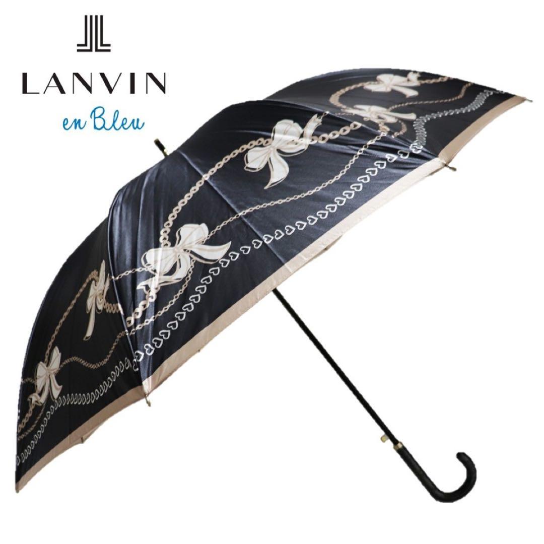 《ランバン オン ブルー》新品 ハート・大きなリボン柄 ャンプ長傘 雨傘 8本骨