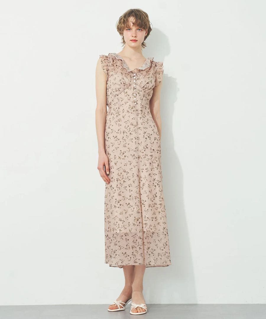 ラメドットフルールドレス　ベージュ