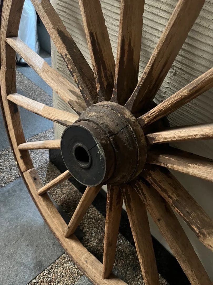 古道具 木製 車輪 約81cm 鉄輪 アンティーク 昭和レトロ ガーデニング