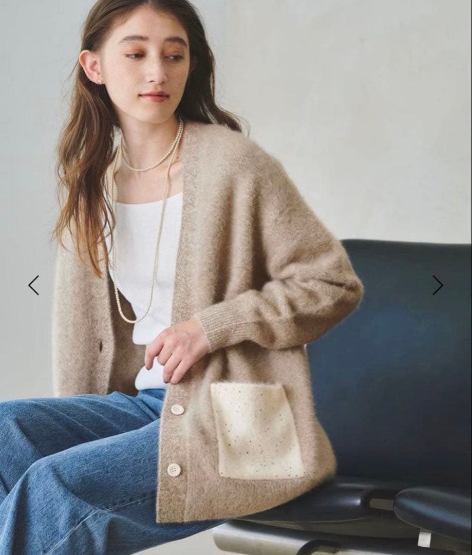 UNITED ARROWSフォックスカシミヤ スパンコール ミドル カーディガン