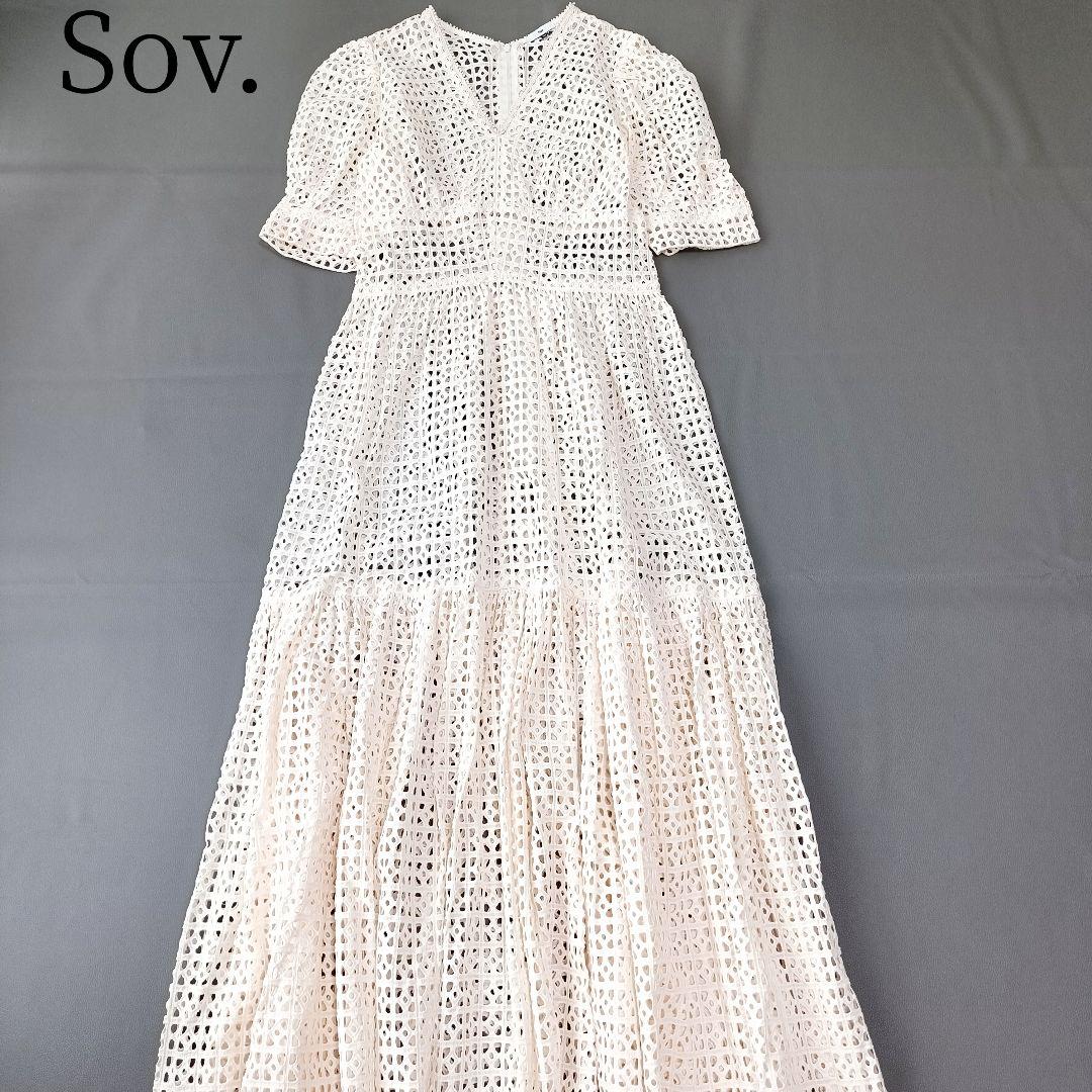 【Sov./ソブ】ボーラー刺繍フレアワンピース　マキシ丈　生成り　ロング　近年