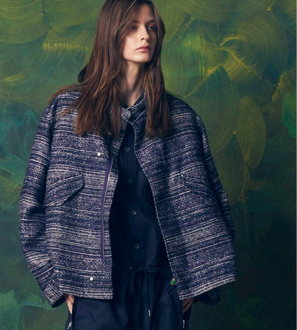 モールツイードジャガードドレスオーバーショートモッズコート