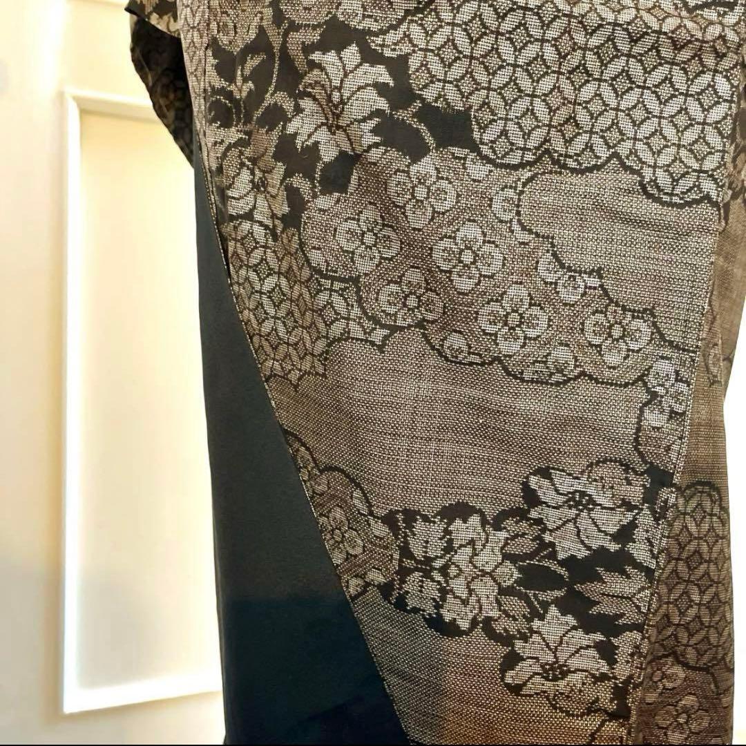 本場奄美大島紬 古代染泥染 雲取り 焦げ茶ブラック 証紙有り しつけ付き