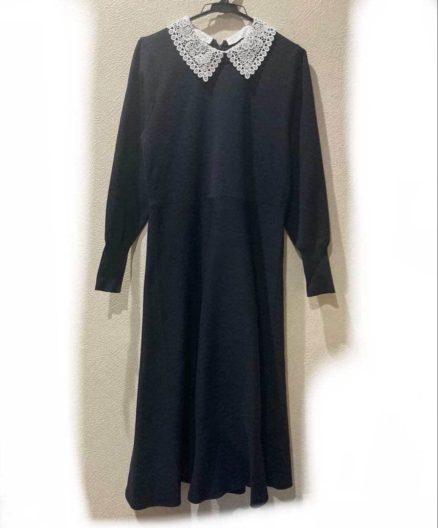 【美品｜定価13,970円】レース襟付き長袖ニットワンピース