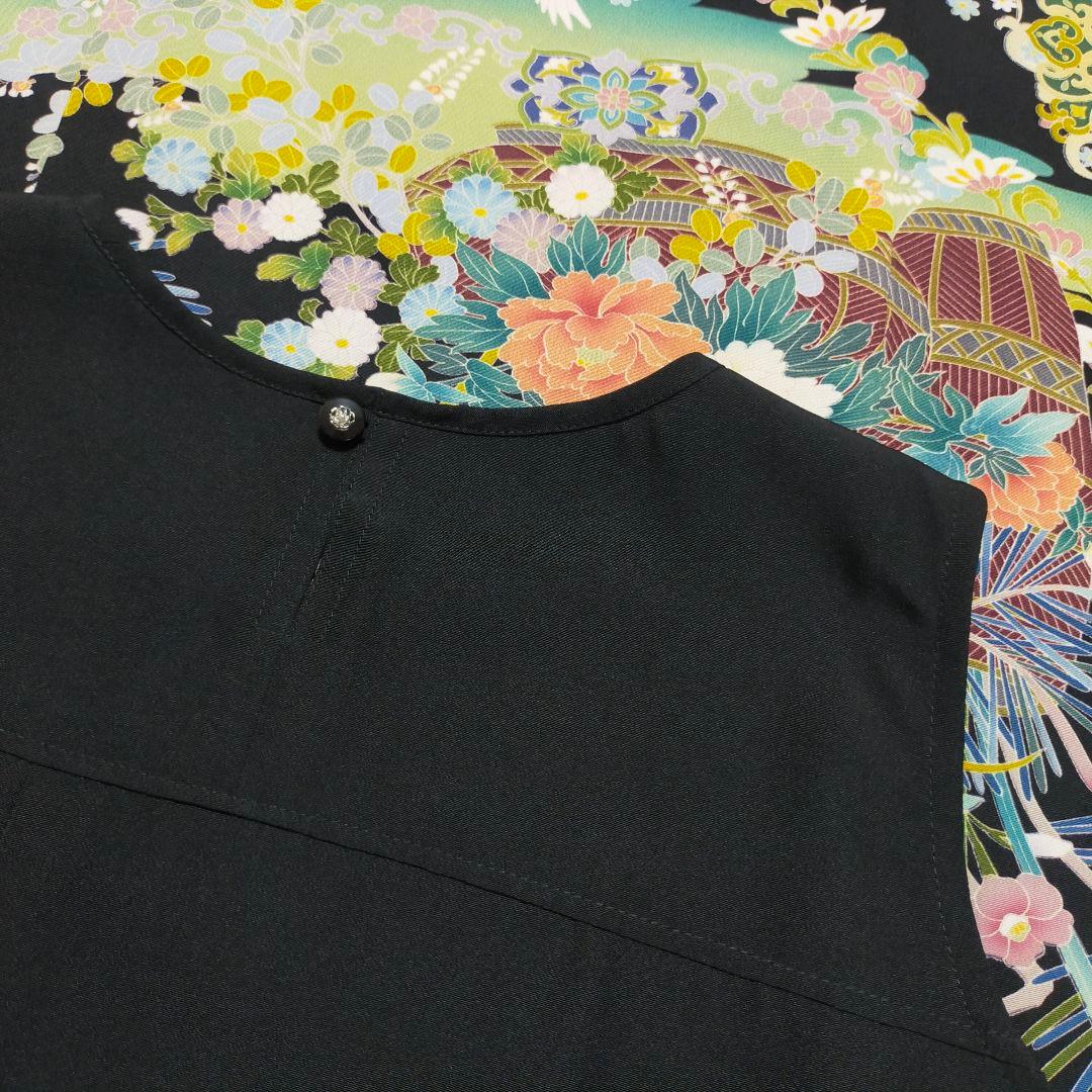 ★黒留袖アンサンブル*ノースリーブワンピース+ボレロ*着物リメイク正絹M〜L㊾