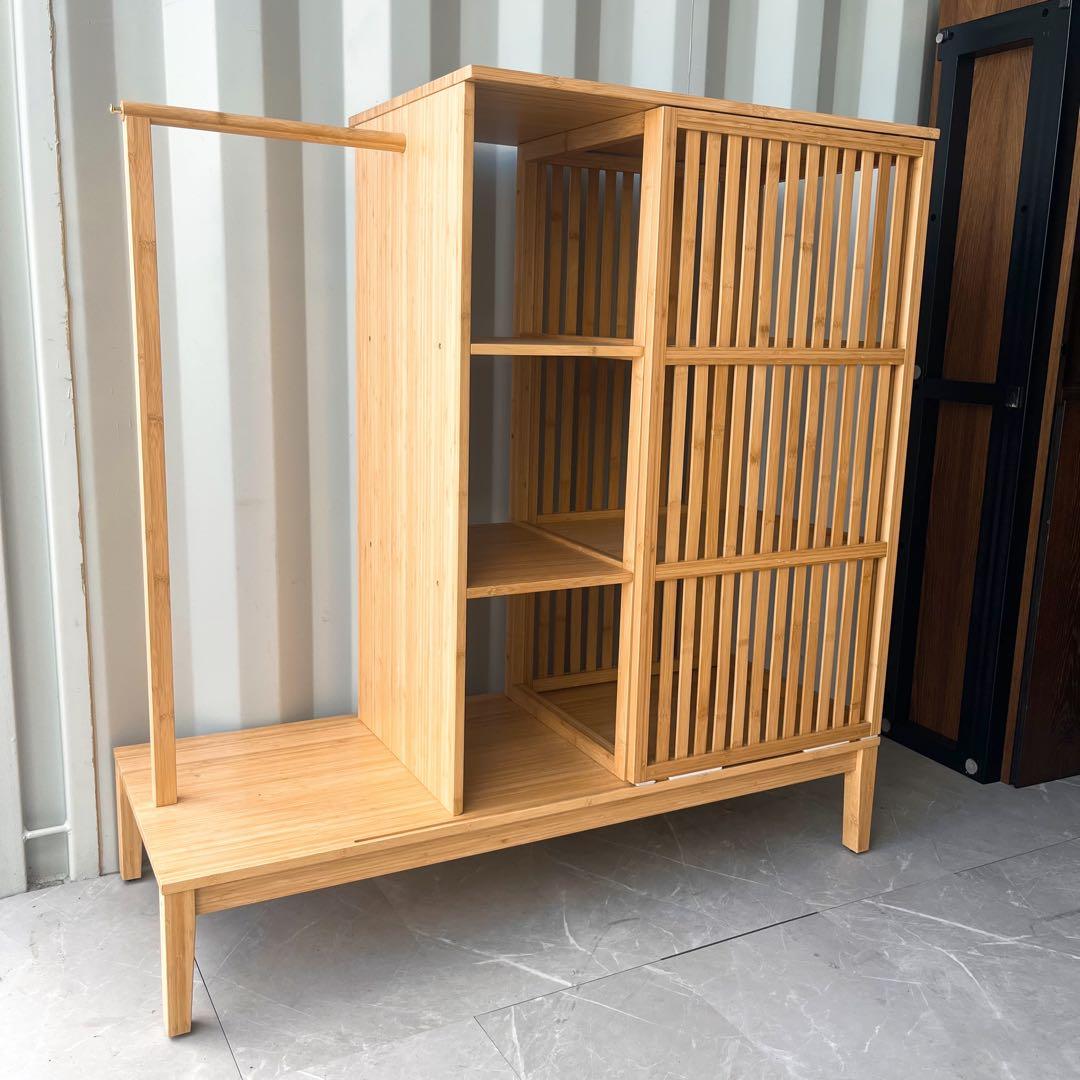 取付無料！IKEA ノールドシーサ オープンワードローブ 引き戸付き 竹