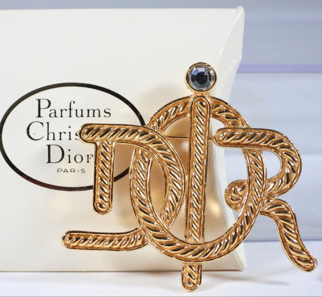 美品 DIOR ブローチ エンブレム ゴールド ラインストーン
