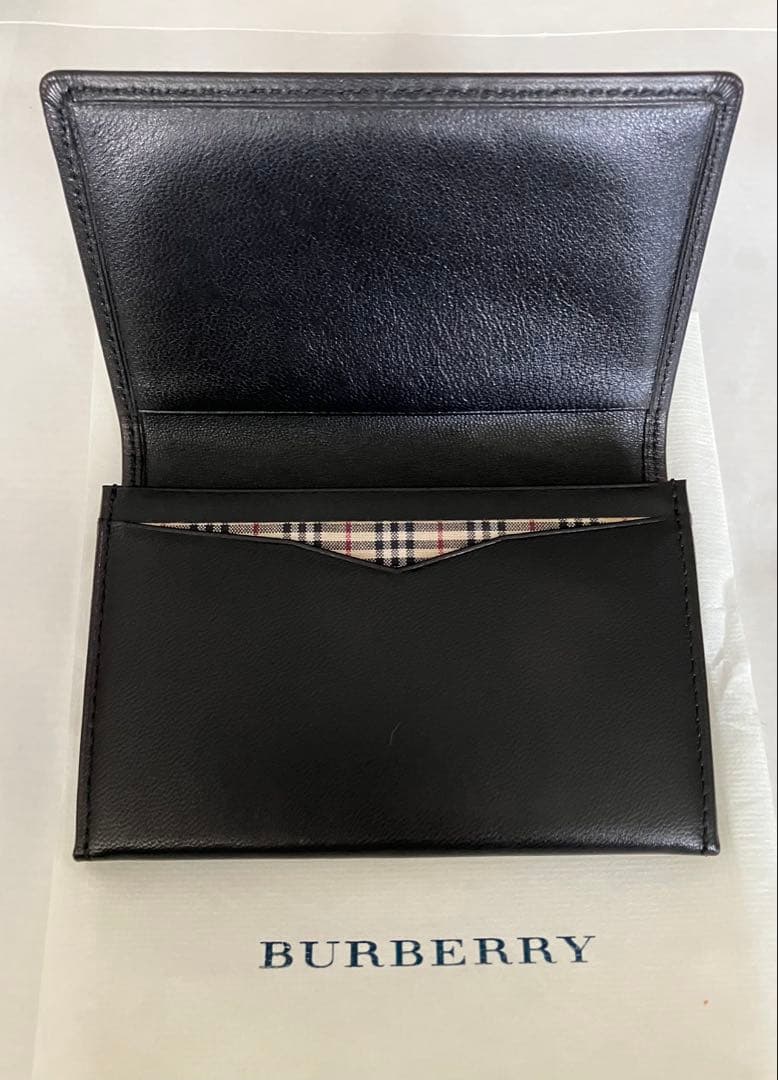 未使用BURBERRYバーバリー名刺入れカードケースブラック黒ラムスキン日本製