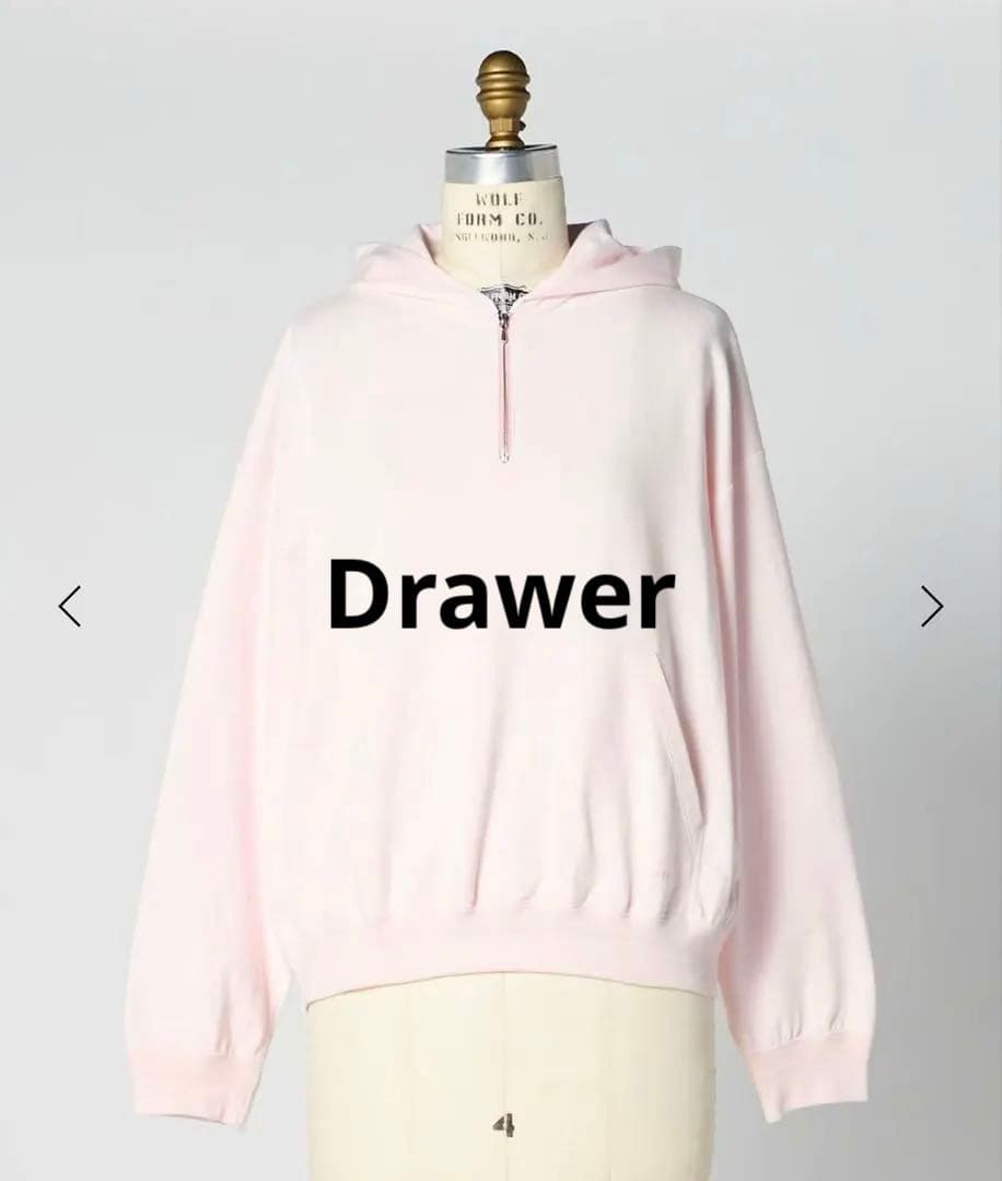 【新品未使用】Drawer ドゥロワー 今季ピンク裏毛ハーフジップフーディ