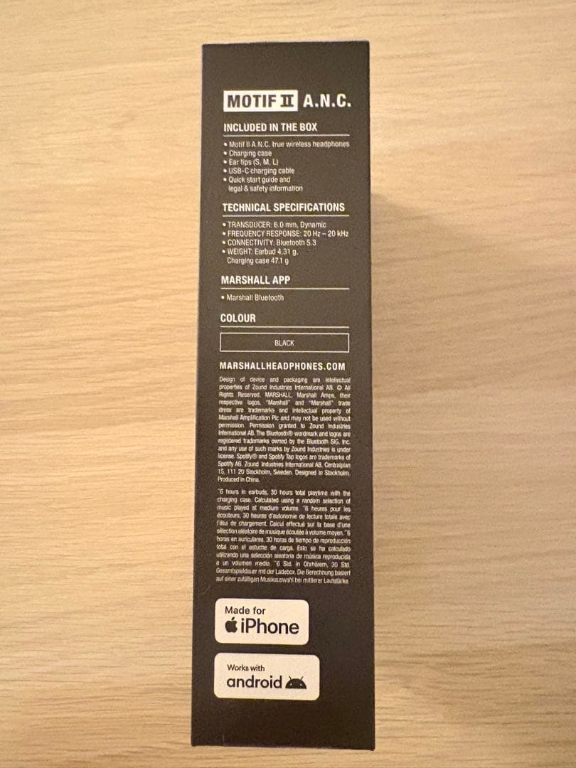 新品未使用Marshall Motif II A.N.C. ワイヤレスイヤフォン