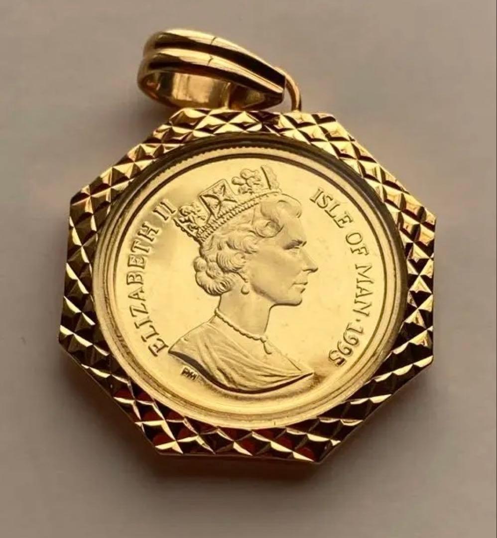 ペンダント K18 K24 イギリス マン島 キャット金貨