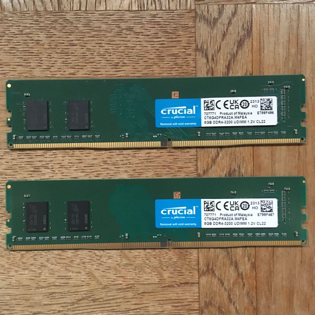 Crucial 16GB DDR4 3200MHz 8G　２枚組