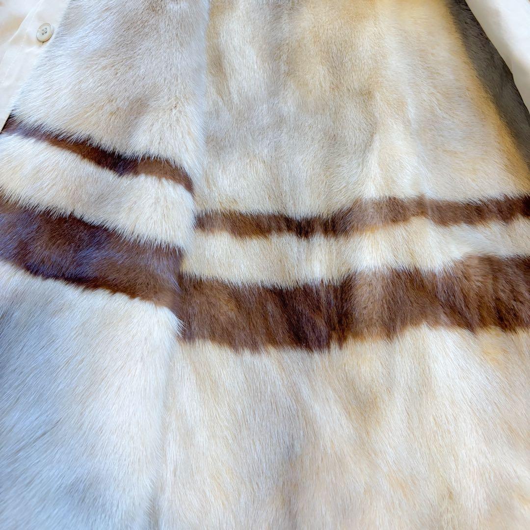 毛皮コート ミンク ロングコート ベルト付き ベージュ