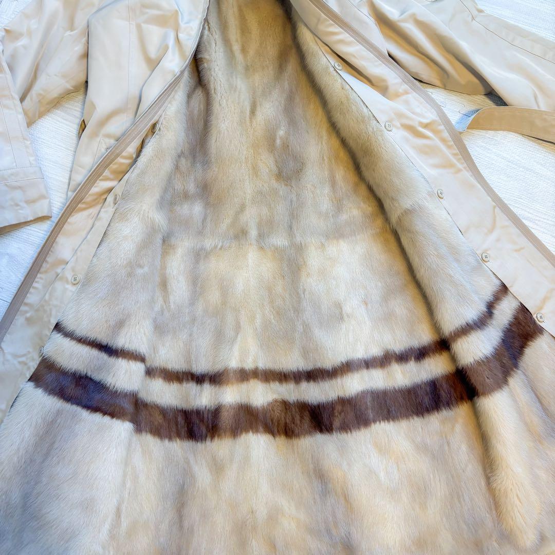 毛皮コート ミンク ロングコート ベルト付き ベージュ