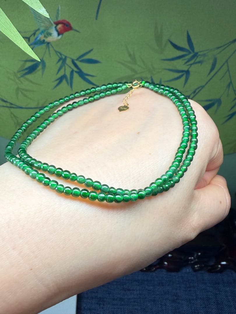 新入荷❣️高品質‼️天然A貨翡翠　18k、氷種満緑小粒ネックレス　鑑定書付き