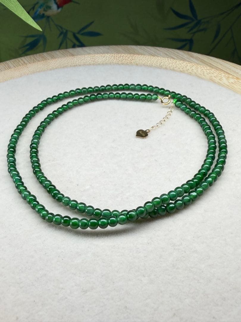 新入荷❣️高品質‼️天然A貨翡翠　18k、氷種満緑小粒ネックレス　鑑定書付き