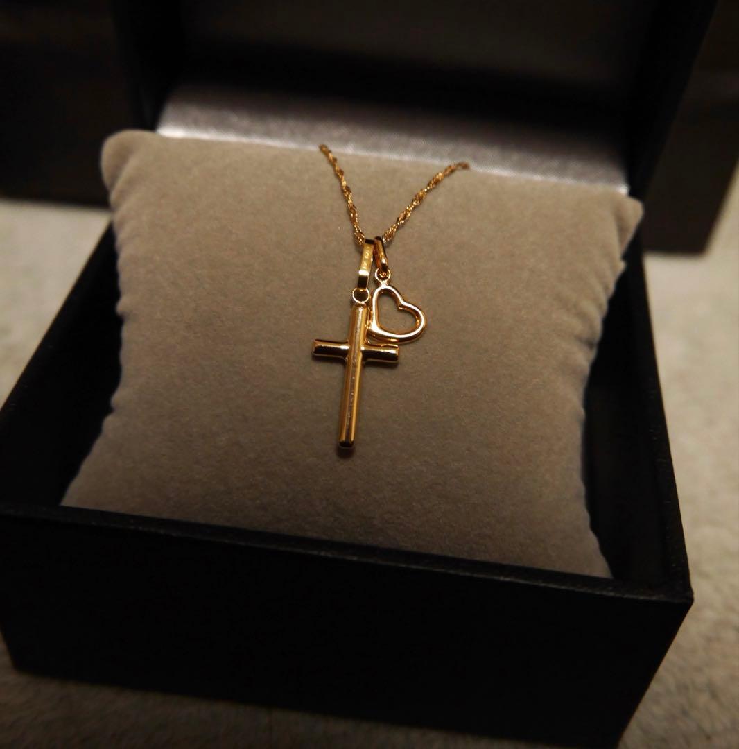 k18 ハート＆クロス チェーン　ネックレス　18金