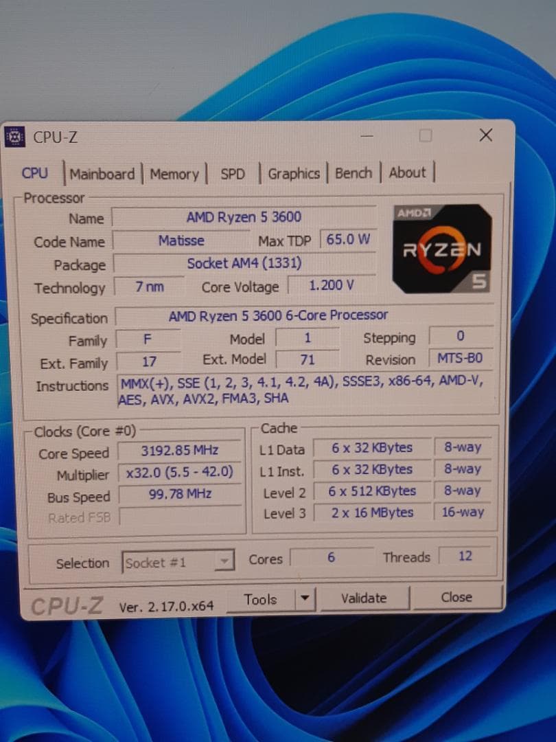 自作PC　RYZEN5 3600・8GB・128GB・GTX750TI