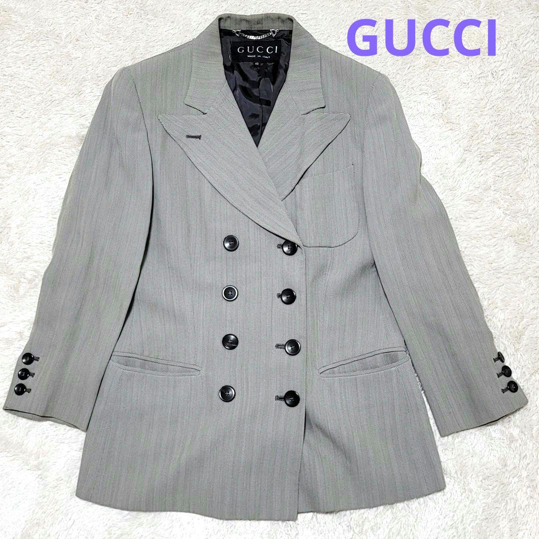 GUCCI ジャケット テーラードジャケット グレー ストライプ 40