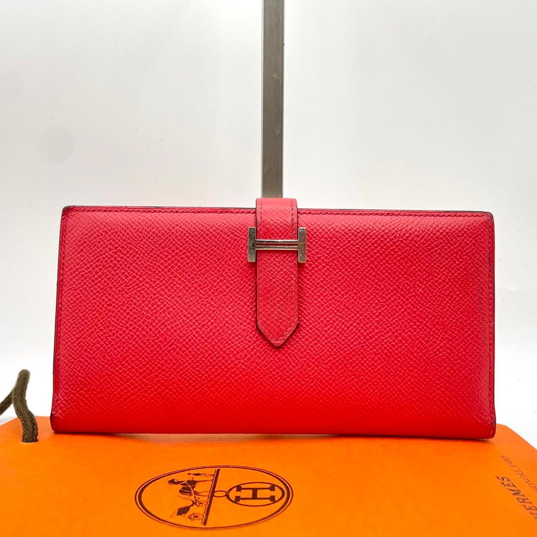 極美品　T刻印　エルメス ベアンスフレ 長財布 エプソン レザー ローズ