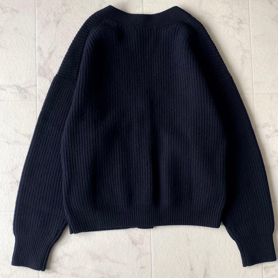 美品.定価2.5万☆プラージュ カシミア 畔編み Vネックカーディガン 濃紺