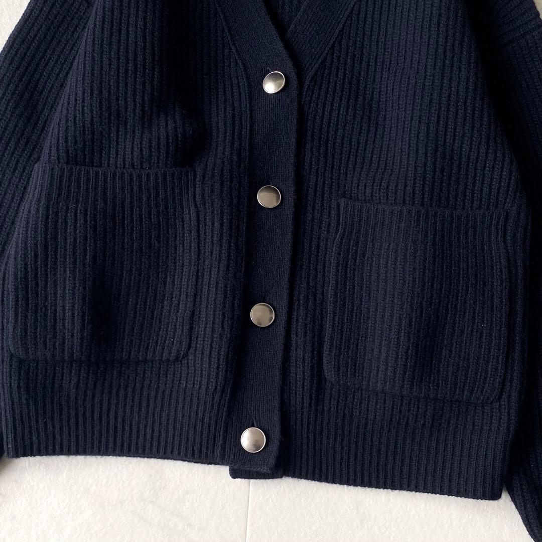 美品.定価2.5万☆プラージュ カシミア 畔編み Vネックカーディガン 濃紺