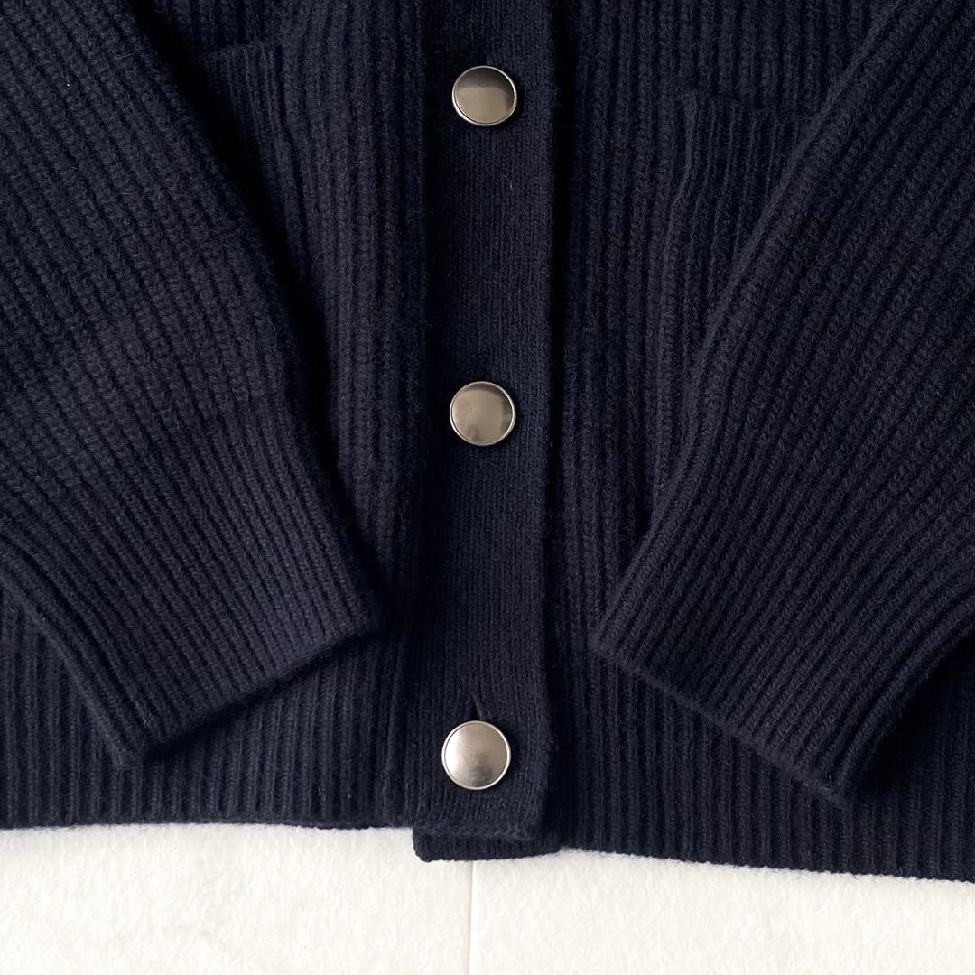 美品.定価2.5万☆プラージュ カシミア 畔編み Vネックカーディガン 濃紺