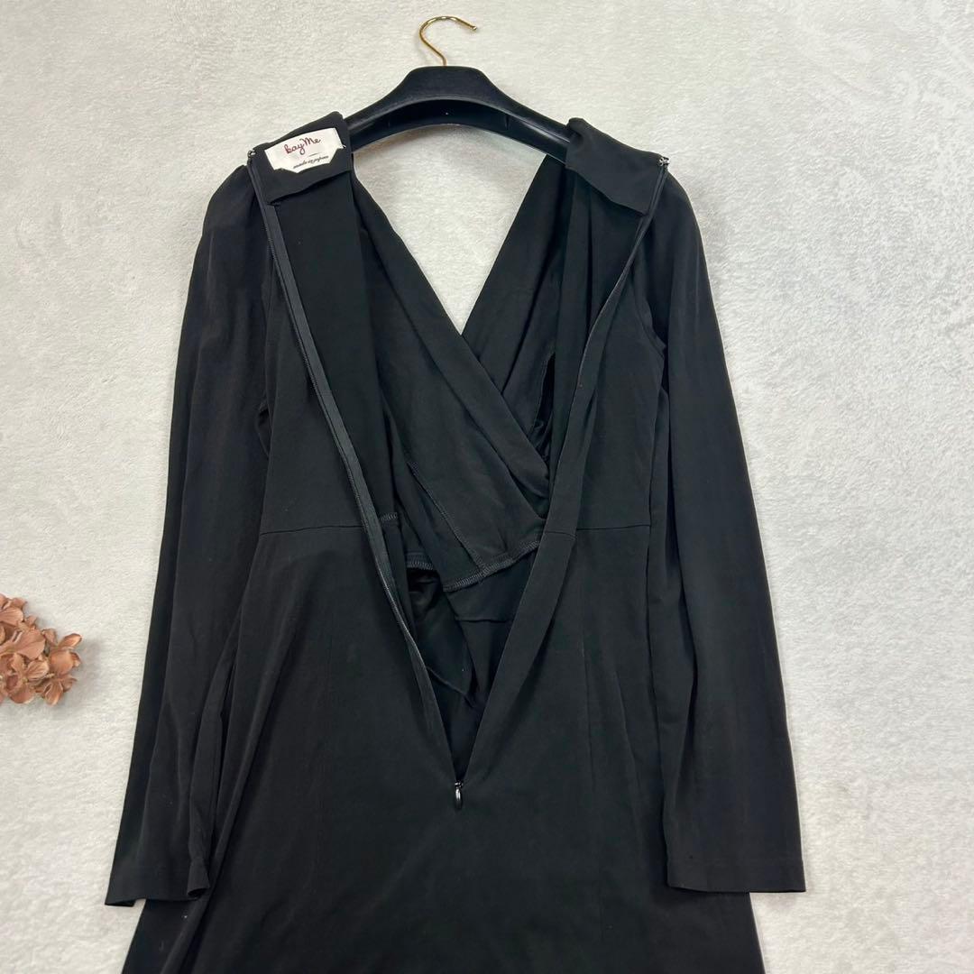 K925 M ケイミー ストレッチ 長袖 ひざ丈ワンピース ブラック レディース