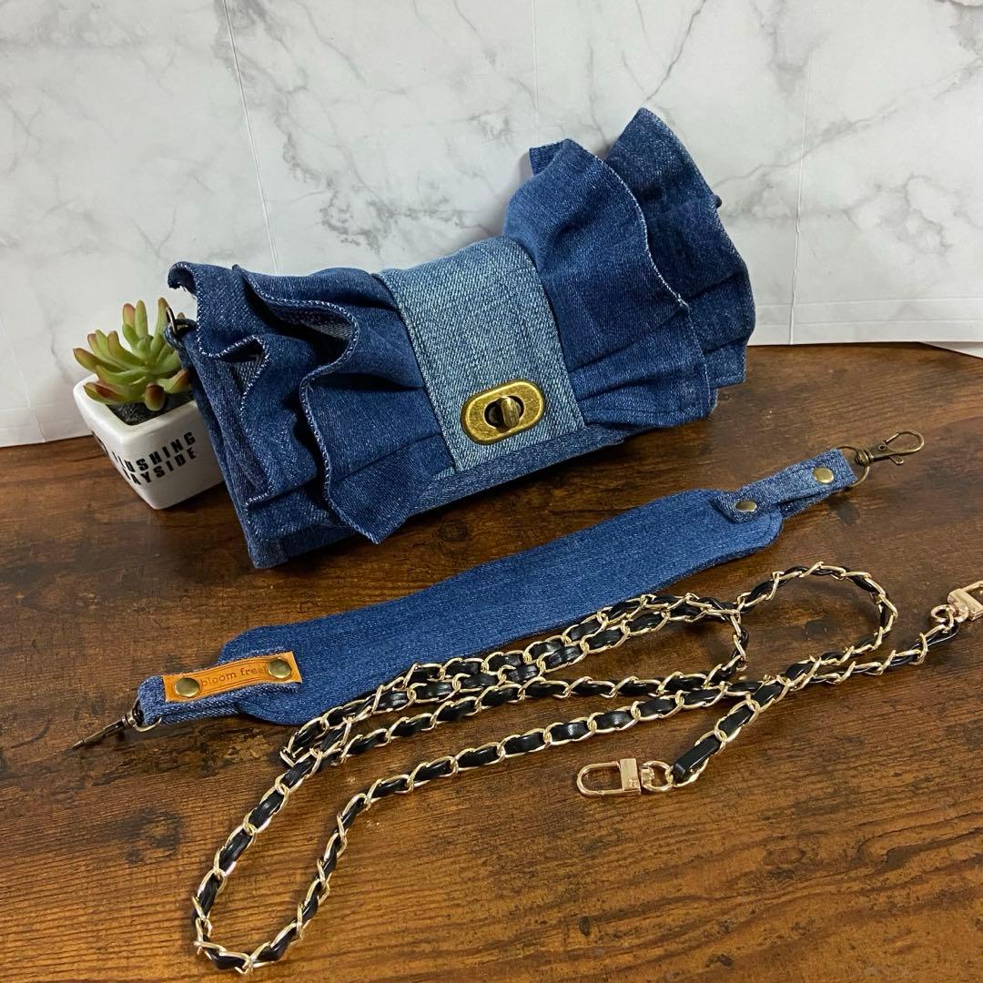 専用*No.30 デニムリメイク【お財布付きバッグ・フリル付き長財布】
