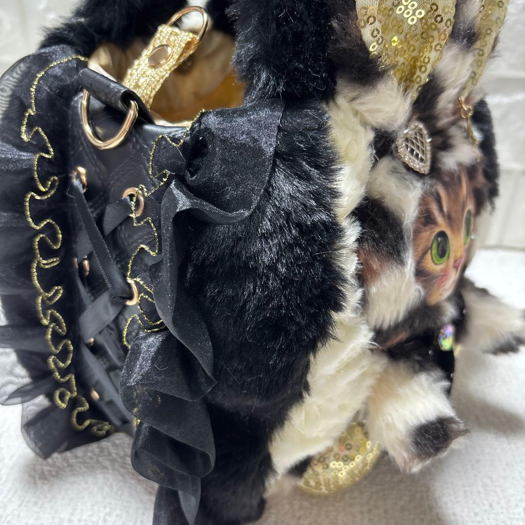 牡*中様 コヤンイサムチョン　フリルファーバッグ　黒　サンダーちゃん　ヒョウ柄