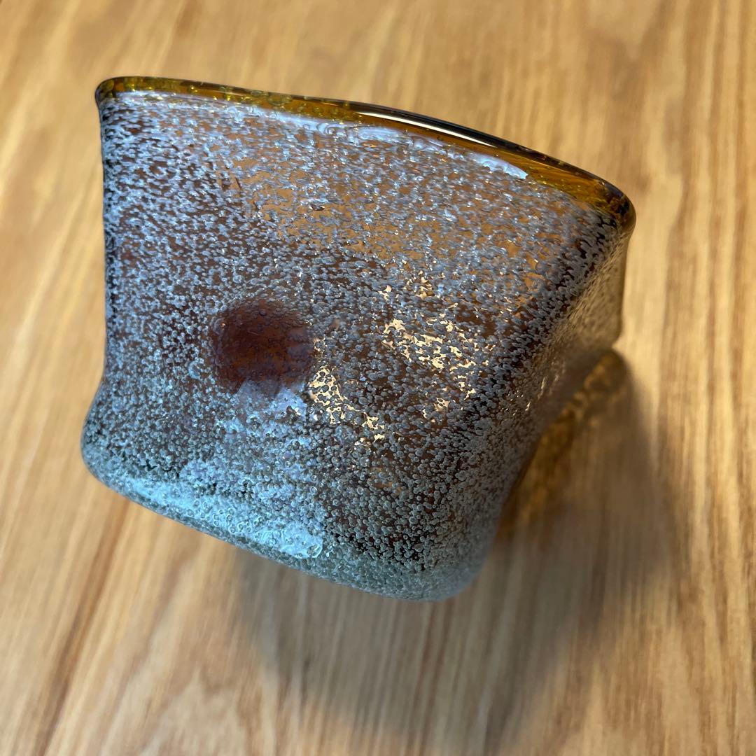 琉球ガラス　現代の名工　稲嶺盛吉　 四角　向付　小鉢 泡ガラス