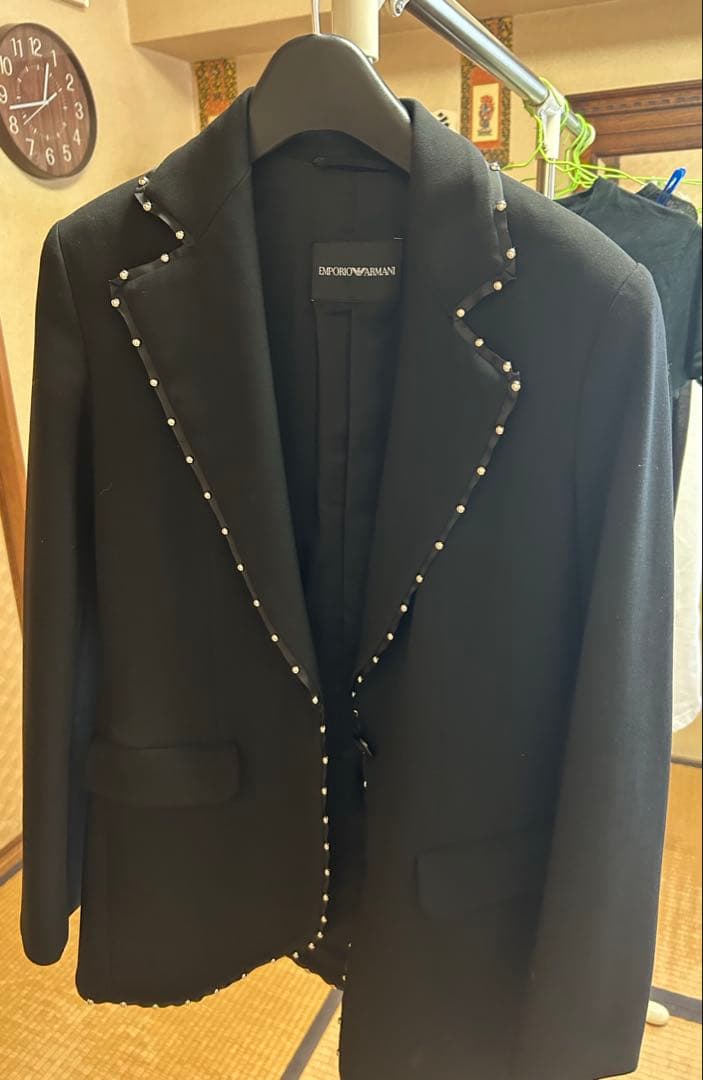 パール装飾 ブラック テーラードジャケット