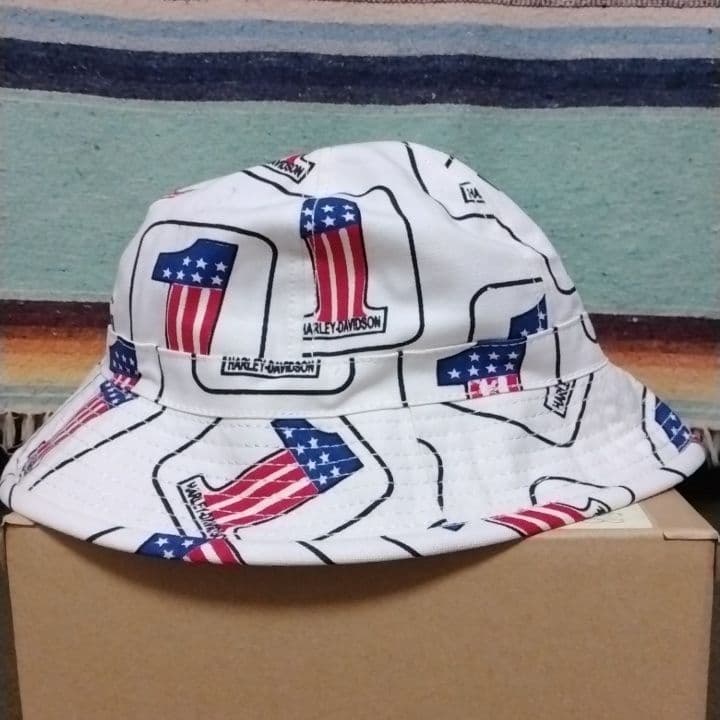 80s90s　ハーレーダビッドソンNo1　ハット　USA製　総柄　ヴィンテージ